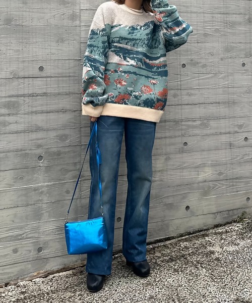 mi via loca（ミヴィアロカ）の「Vintageライク ダブルジャガード ランドスケープ柄ニット（ニット/セーター・レディース・ネイビー/アイボリー・FREE）」の13枚目の写真