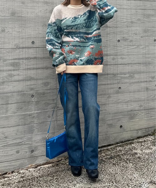 mi via loca（ミヴィアロカ）の「Vintageライク ダブルジャガード ランドスケープ柄ニット（ニット/セーター・レディース・ネイビー/アイボリー・FREE）」の12枚目の写真