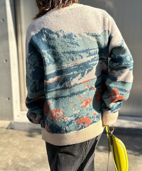 Vintageライク ダブルジャガード ランドスケープ柄ニット（ニット