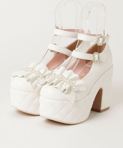 YOSUKE（ヨースケ）の「ヨースケYOSUKEウィメンズ厚底フリルパールラインストーンダブルストラップパンプス4450054（パンプス・レディース・ホワイト系その他/ブラック系その他/オフホワイト/ブラック/ブラック系その他2/ホワイト・LL/L/M/S）」の2枚目の写真