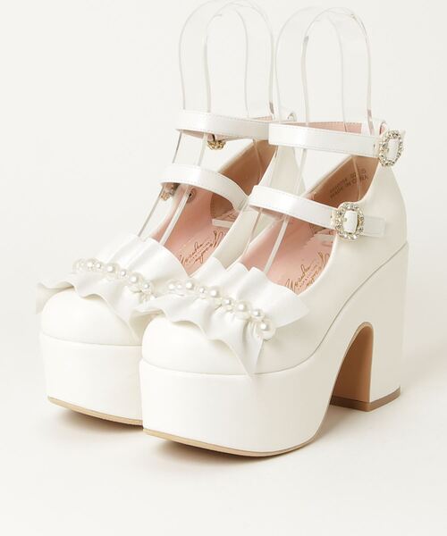 YOSUKE（ヨースケ）の「ヨースケYOSUKEウィメンズ厚底フリルパールラインストーンダブルストラップパンプス4450054（パンプス・レディース・ホワイト系その他/ブラック系その他/オフホワイト/ブラック/ブラック系その他2/ホワイト・LL/L/M/S）」の3枚目の写真