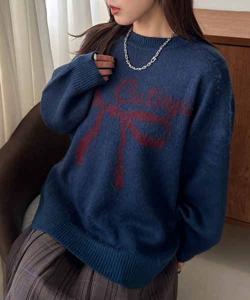 apres jour mignon(アプレジュールミニョン)の「シャギージャガードニット【ZOZOTOWN限定アイテム】(ニット/セーター・レディース・ネイビー/ボルドー/杢グレー/アイボリー/その他/ブラック・フリー/X-LARGE)」の1枚目の写真