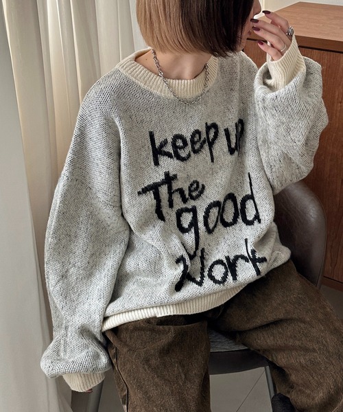 apres jour mignon(アプレジュールミニョン)の「シャギージャガードニット【ZOZOTOWN限定アイテム】(ニット/セーター・レディース・ネイビー/ボルドー/杢グレー/アイボリー/その他/ブラック・フリー/X-LARGE)」の2枚目の写真