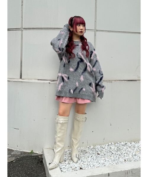 jouetie（ジュエティ）の「モチーフシャギーニット リボン/スター/赤ニット（ニット/セーター・レディース・ブラック/グレー/ブルー/アイボリー・MEDIUM）」の7枚目の写真