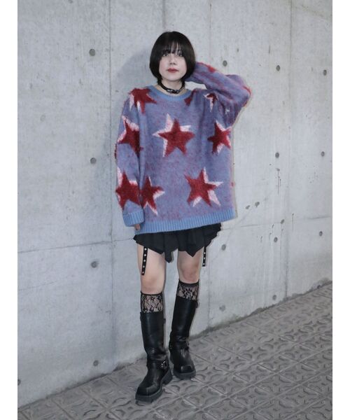 jouetie（ジュエティ）の「モチーフシャギーニット リボン/スター/赤ニット（ニット/セーター・レディース・ブラック/グレー/ブルー/アイボリー・MEDIUM）」の16枚目の写真
