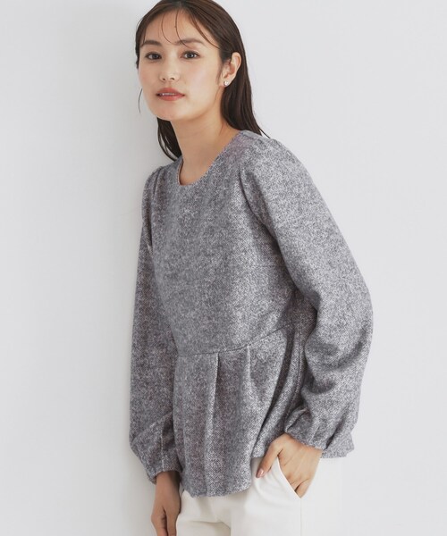 index(インデックス)の「◆起毛ツイード調ジャージトップス【洗濯機洗い可】(Tシャツ/カットソー・レディース・グレー/ブルーグリーン/ベージュ系その他7/ブラック系3・40/42/36/38)」の1枚目の写真