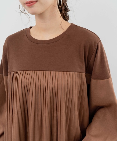 refinedworks(リファインドワークス)の「【refinedworks】カットソーと布帛の異素材ミックスプルオーバー!(Tシャツ/カットソー・レディース・ベージュ/ブラウン/チャコールグレー・FREE)」の3枚目の写真