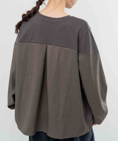 refinedworks(リファインドワークス)の「【refinedworks】カットソーと布帛の異素材ミックスプルオーバー!(Tシャツ/カットソー・レディース・ベージュ/ブラウン/チャコールグレー・FREE)」の6枚目の写真