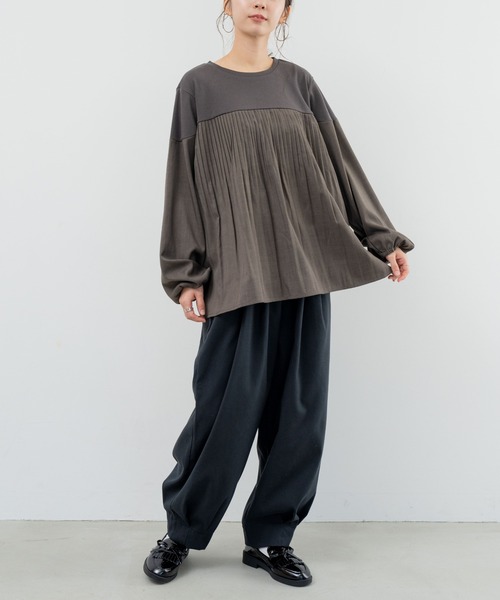 refinedworks(リファインドワークス)の「【refinedworks】カットソーと布帛の異素材ミックスプルオーバー!(Tシャツ/カットソー・レディース・ベージュ/ブラウン/チャコールグレー・FREE)」の7枚目の写真