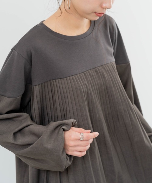 refinedworks(リファインドワークス)の「【refinedworks】カットソーと布帛の異素材ミックスプルオーバー!(Tシャツ/カットソー・レディース・ベージュ/ブラウン/チャコールグレー・FREE)」の8枚目の写真