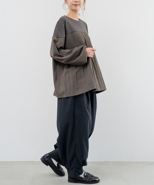 refinedworks(リファインドワークス)の「【refinedworks】カットソーと布帛の異素材ミックスプルオーバー!(Tシャツ/カットソー・レディース・ベージュ/ブラウン/チャコールグレー・FREE)」の9枚目の写真