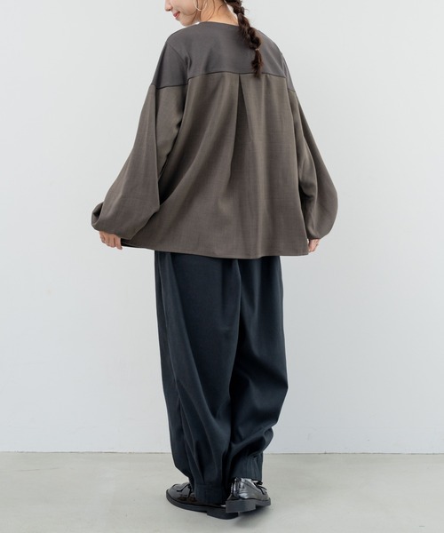 refinedworks(リファインドワークス)の「【refinedworks】カットソーと布帛の異素材ミックスプルオーバー!(Tシャツ/カットソー・レディース・ベージュ/ブラウン/チャコールグレー・FREE)」の10枚目の写真