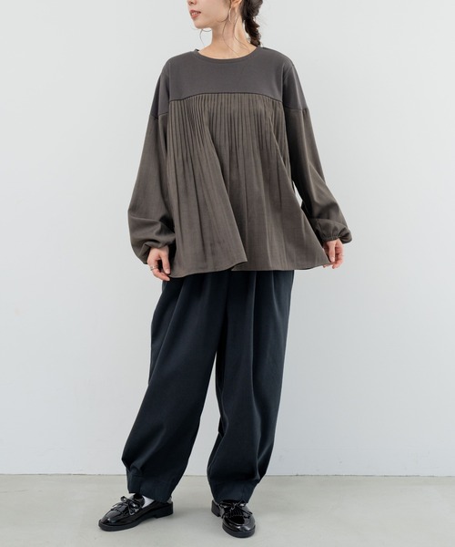 refinedworks(リファインドワークス)の「【refinedworks】カットソーと布帛の異素材ミックスプルオーバー!(Tシャツ/カットソー・レディース・ベージュ/ブラウン/チャコールグレー・FREE)」の11枚目の写真