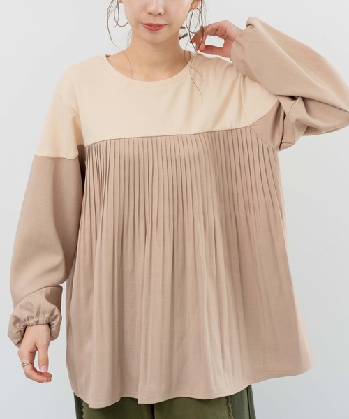 refinedworks(リファインドワークス)の「【refinedworks】カットソーと布帛の異素材ミックスプルオーバー!(Tシャツ/カットソー・レディース・ベージュ/ブラウン/チャコールグレー・FREE)」の13枚目の写真