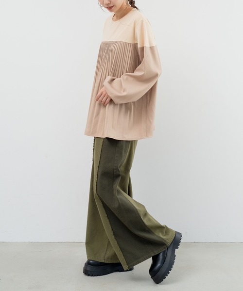 refinedworks(リファインドワークス)の「【refinedworks】カットソーと布帛の異素材ミックスプルオーバー!(Tシャツ/カットソー・レディース・ベージュ/ブラウン/チャコールグレー・FREE)」の14枚目の写真