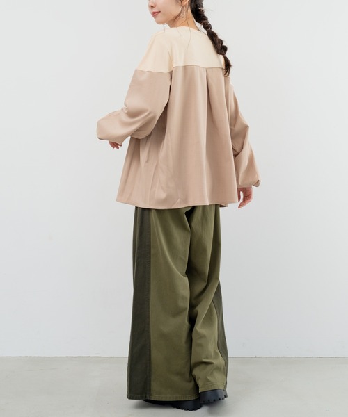 refinedworks(リファインドワークス)の「【refinedworks】カットソーと布帛の異素材ミックスプルオーバー!(Tシャツ/カットソー・レディース・ベージュ/ブラウン/チャコールグレー・FREE)」の15枚目の写真