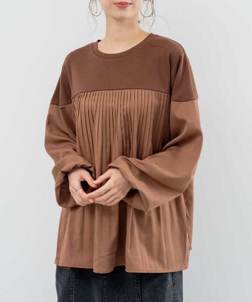 refinedworks(リファインドワークス)の「【refinedworks】カットソーと布帛の異素材ミックスプルオーバー!(Tシャツ/カットソー・レディース・ベージュ/ブラウン/チャコールグレー・FREE)」の22枚目の写真