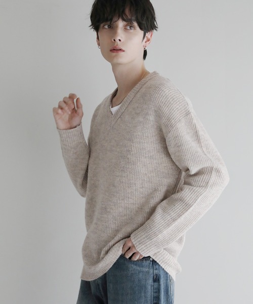 Buyer's Select/フラッフィーヤーン片畦編みVネックニット（ニット