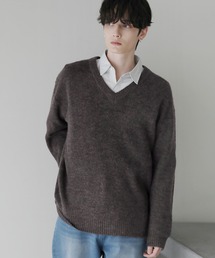 Buyer's Select/フラッフィーヤーン片畦編みVネックニット