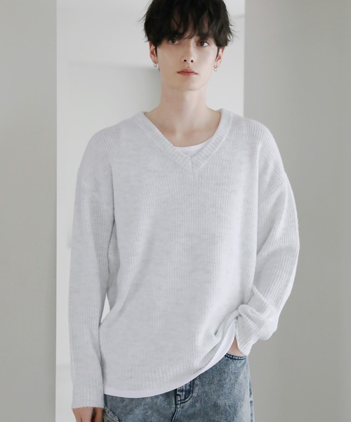 Buyer's Select/フラッフィーヤーン片畦編みVネックニット（ニット