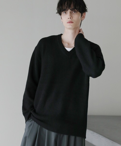 Buyer's Select/フラッフィーヤーン片畦編みVネックニット（ニット