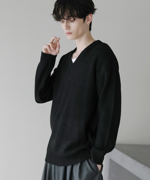 Buyer's Select/フラッフィーヤーン片畦編みVネックニット（ニット