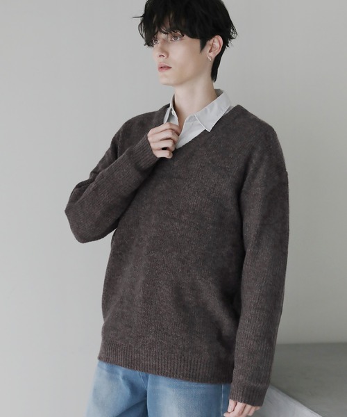 Buyer's Select/フラッフィーヤーン片畦編みVネックニット（ニット