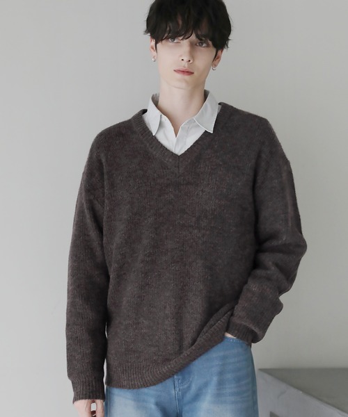 Buyer's Select/フラッフィーヤーン片畦編みVネックニット（ニット