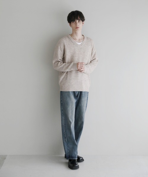 Buyer's Select/フラッフィーヤーン片畦編みVネックニット（ニット