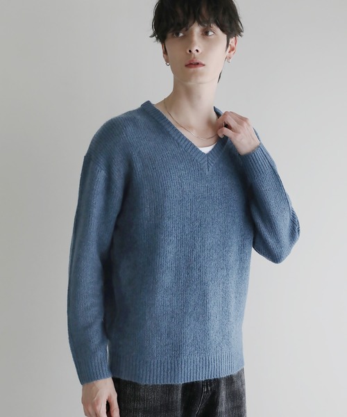 【美品】バトナー　畦編みニット　ブルー 2025秋冬】【ブルーライフ】片畦編み裾ラウンドニットプルオーバー