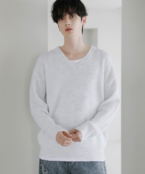 Buyer's Select/フラッフィーヤーン片畦編みVネックニット（ニット