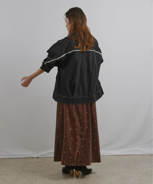 sheller シェリエ　ノーカラーフリンジデニムジャケット sheller シェリエ ノーカラーフリンジデニムジャケット
