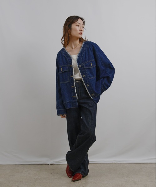 ruubon ノーカラーフリンジデニムジャケット RUUBON（ルーボン）の「【RUUBON】no collar fringe denim