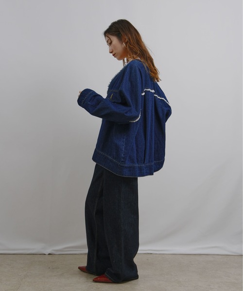 【courreges】　デニム　ジャケット　フリンジ　ノーカラー courreges】 デニム ジャケット フリンジ ノーカラー Rashik