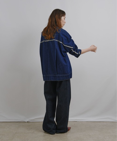 ノーカラーフリンジデニムジャケット Palm Riche│Eimee Law & LHELBIE