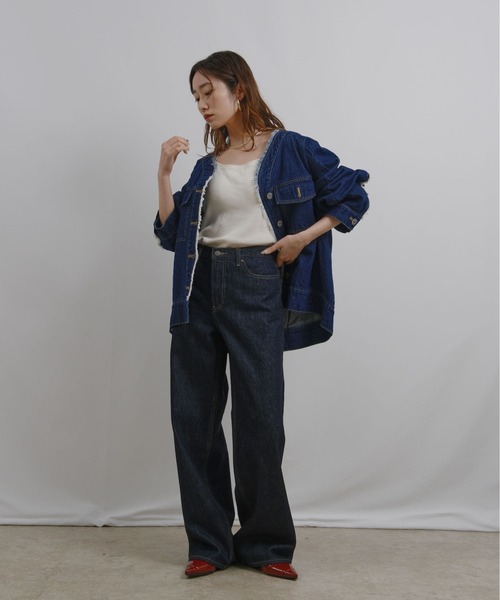 ノーカラーフリンジデニムジャケット（ノーカラージャケット）｜Palm