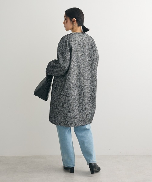 セール】ヘリンボーンノーカラーコート（ノーカラーコート）｜Green