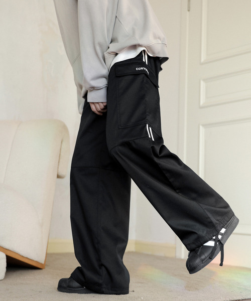 CONVERSE（コンバース）の「【neos】CONVERSE コンバース ルーズシルエット ワンポイントロゴ ライン カーゴ パンツ（カーゴパンツ・メンズ・カーキ/ホワイト/ブラック・MEDIUM/LARGE/X-LARGE）」の5枚目の写真