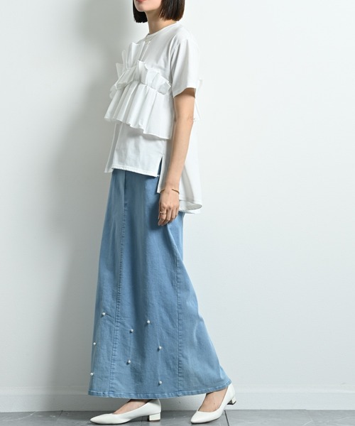 INTERPLANET（インタープラネット）の「ＴＣブロードアシメフリルＴシャツ（Tシャツ/カットソー・レディース・オフホワイト/ブラック・FREE）」の10枚目の写真