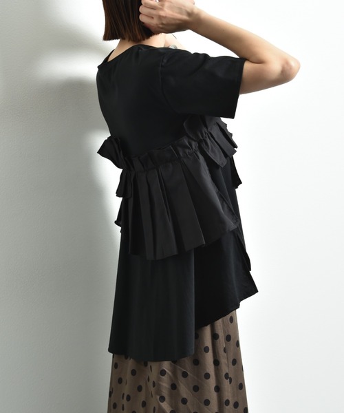 INTERPLANET（インタープラネット）の「ＴＣブロードアシメフリルＴシャツ（Tシャツ/カットソー・レディース・オフホワイト/ブラック・FREE）」の12枚目の写真