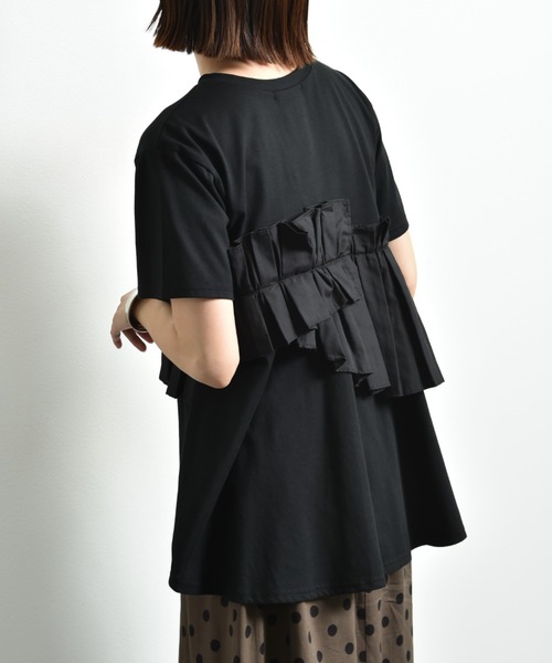 INTERPLANET（インタープラネット）の「ＴＣブロードアシメフリルＴシャツ（Tシャツ/カットソー・レディース・オフホワイト/ブラック・FREE）」の13枚目の写真