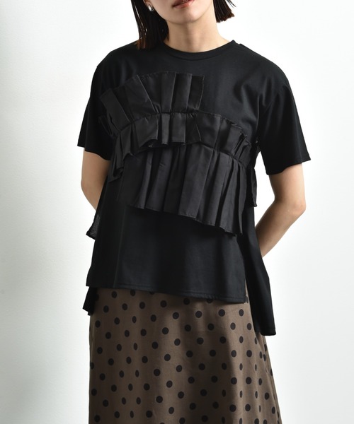 INTERPLANET（インタープラネット）の「ＴＣブロードアシメフリルＴシャツ（Tシャツ/カットソー・レディース・オフホワイト/ブラック・FREE）」の14枚目の写真