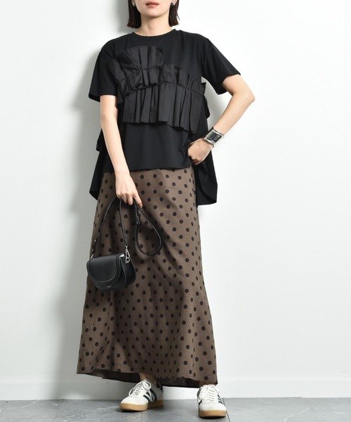 INTERPLANET（インタープラネット）の「ＴＣブロードアシメフリルＴシャツ（Tシャツ/カットソー・レディース・オフホワイト/ブラック・FREE）」の15枚目の写真