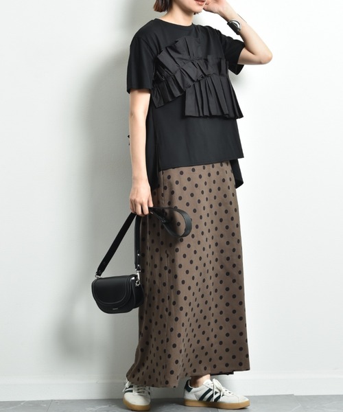 INTERPLANET（インタープラネット）の「ＴＣブロードアシメフリルＴシャツ（Tシャツ/カットソー・レディース・オフホワイト/ブラック・FREE）」の16枚目の写真