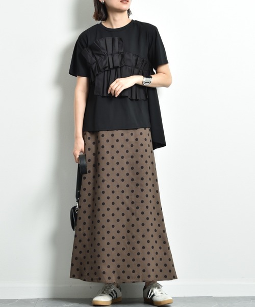 INTERPLANET（インタープラネット）の「ＴＣブロードアシメフリルＴシャツ（Tシャツ/カットソー・レディース・オフホワイト/ブラック・FREE）」の17枚目の写真