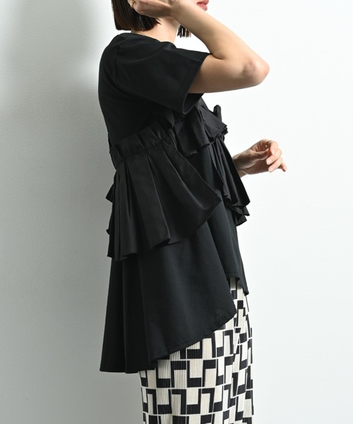 INTERPLANET（インタープラネット）の「ＴＣブロードアシメフリルＴシャツ（Tシャツ/カットソー・レディース・オフホワイト/ブラック・FREE）」の20枚目の写真