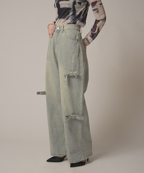 BLANK　（ブランク）の「▲Side Ribbon Denim Pants /サイドリボンデニムパンツ（デニムパンツ・レディース・ブルー・FREE）」の14枚目の写真