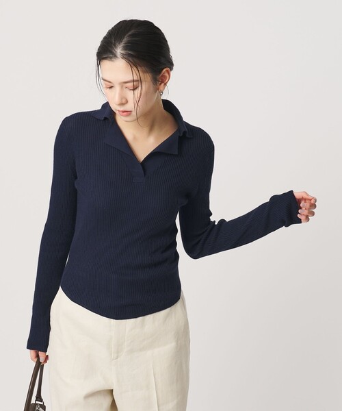 BEAUTY&YOUTH UNITED ARROWS（ビューティーアンドユースユナイテッドアローズ）の「コットンリブ オープンカラーニット ウォッシャブル（ニット/セーター・レディース・ベージュ/ブラック/グレー/ダークグレー/モカ/レッド/ネイビー・FREE）」の6枚目の写真