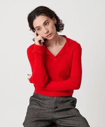 コットンリブ オープンカラーニット -ウォッシャブル-