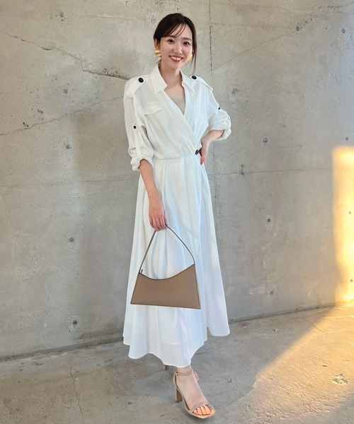 完売品☆Anuans トレンチディテールシャツワンピース　White アニュアンス anuans トレンチディティールワンピース （WHITE